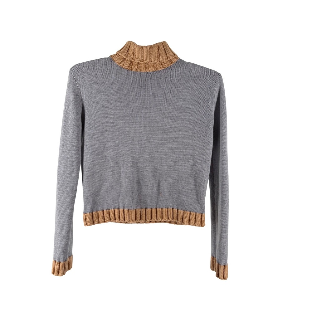 Votre Nom Silk Cashmere Turtleneck Sweater Grey Tan Colorblock Womens Large